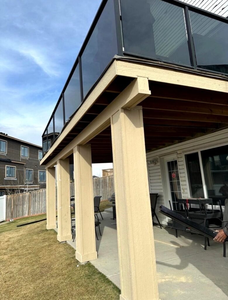 calgary glass railing deck detail